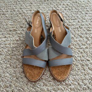 CLARKS Ellis Tilda Praline Leather‎ Sandals 9.5M Blue